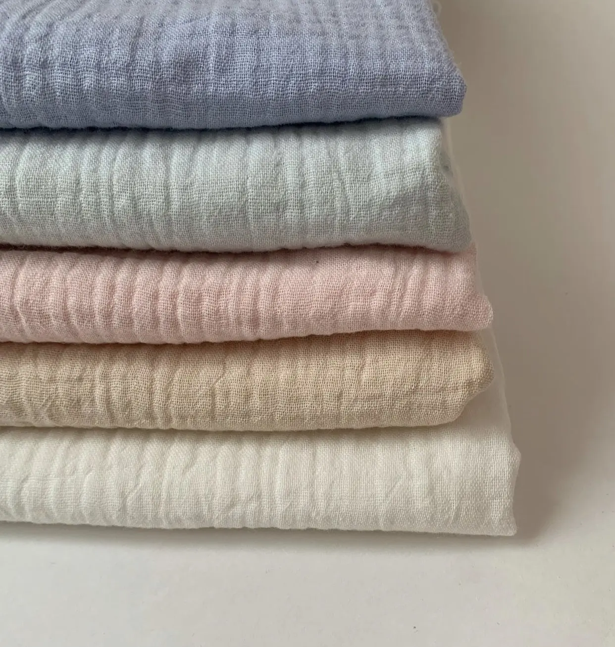 Organic double gauze muslin fabric 100% cotton bubble fabric plain and with pattern for baby blanket
