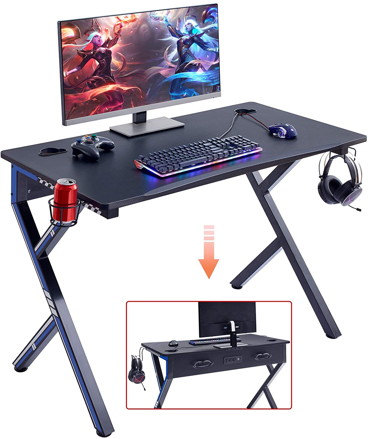 Оптовая торговля игровой ПК стол компьютерный гоночный стол с RGB светодиодные фонари игровой стол для геймера