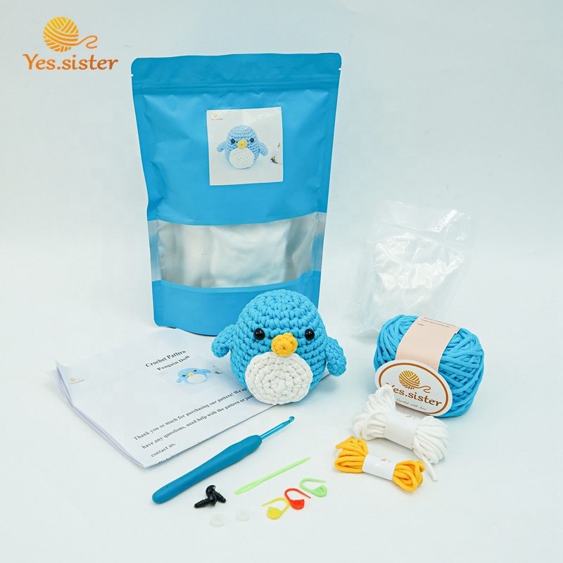 Penguin Amigurumi animal DIY Crochet Kit with Easy Tube Yarn Crochet Kit for Complete Beginners with Video Tutorials
