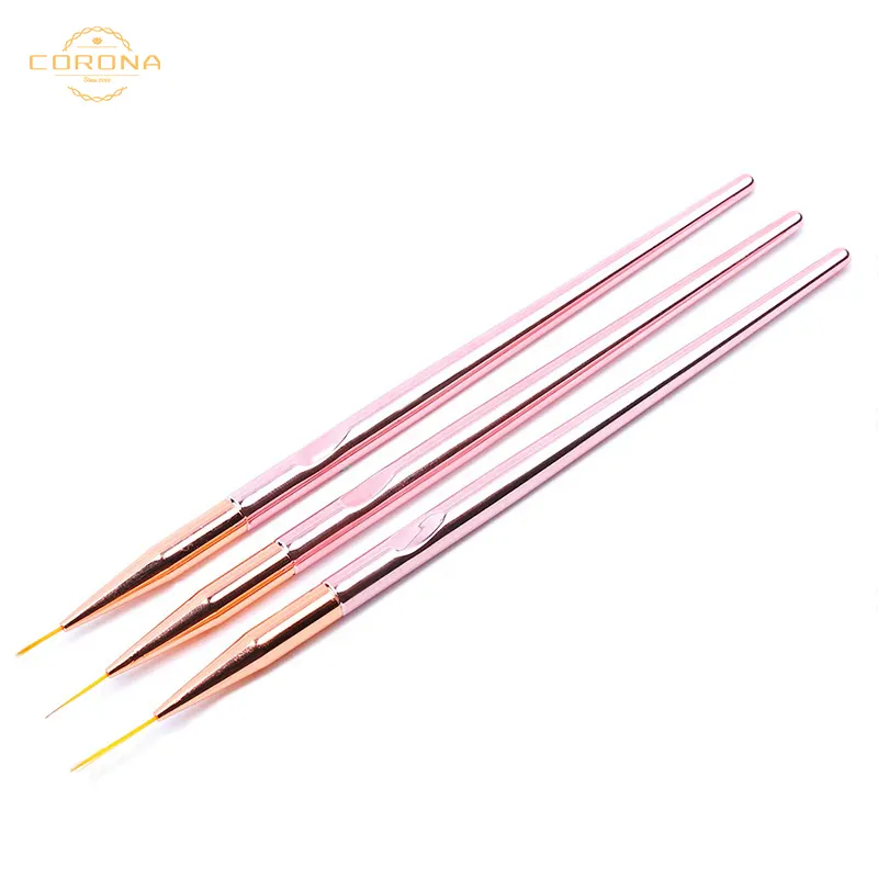 good quality painted gel pallet pink dual ended detail pen liner metal pink with rose gold dual tip nylon Nail liner art Brush