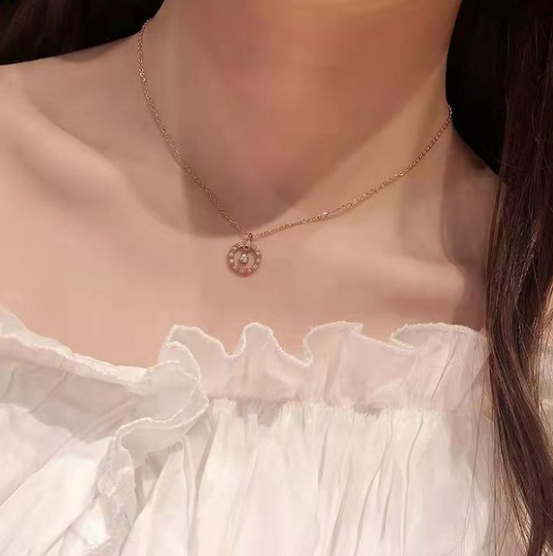 Women Girls Necklace Female Jewelry Hanging Single Diamond Cutout Women's Necklace Titanium Steel Classic