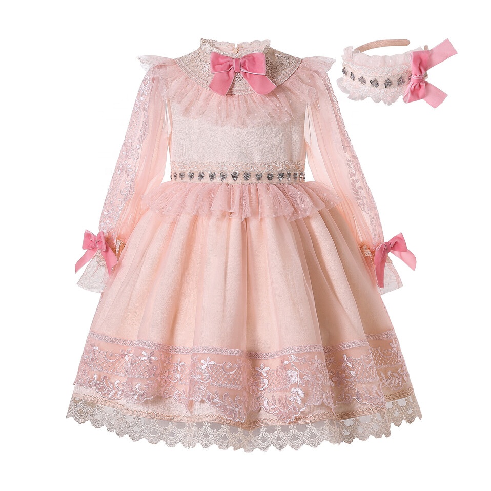 Pettigirl EID праздничные нарядные платья для девочек розовые праздничные платья с длинным рукавом с блестками для больших девочек бутик до колена