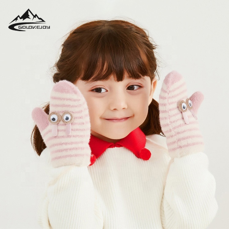 GOLOVEJOY DR48 Wholesale Colourful Warm Soft Yarn Knitted Winter Kid Mitten Cute Solid Color Acrylic Gloves & Mittens