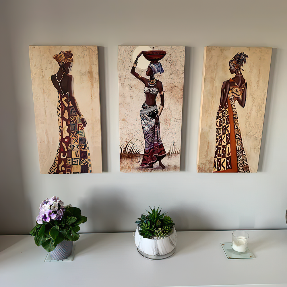 3 pieces of African women's canvas art, African girls in national costumes, African wall art canvases, gift wall accessories, et
