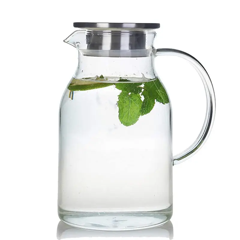 Glass Pitcher with Lid Heat-resistant Water Jug for Hot/Cold Water, Ice Tea and Juice Beverage 2000mL