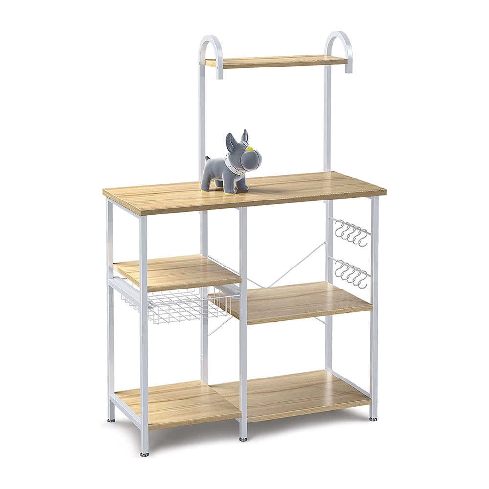 Utility Storage Shelf Microwave Stand, Kitchen Organizer Rack Shelves,Beige White