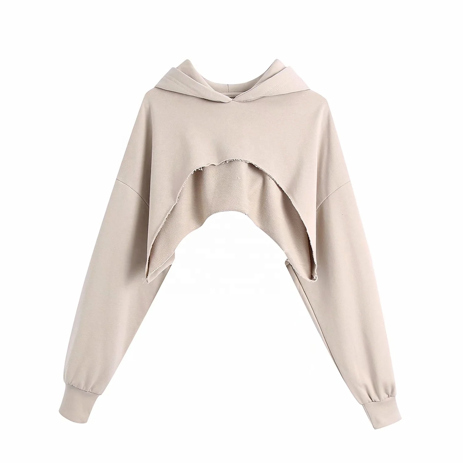 Cropped Top Hoodies Long Sleeve Sweat Bamboo Sport Hoodie Hooded Casual Female