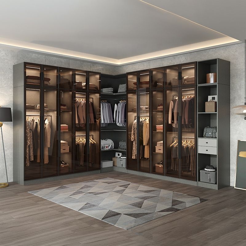 PINAI bedroom furniture high-end modern wooden couple glass wardrobes