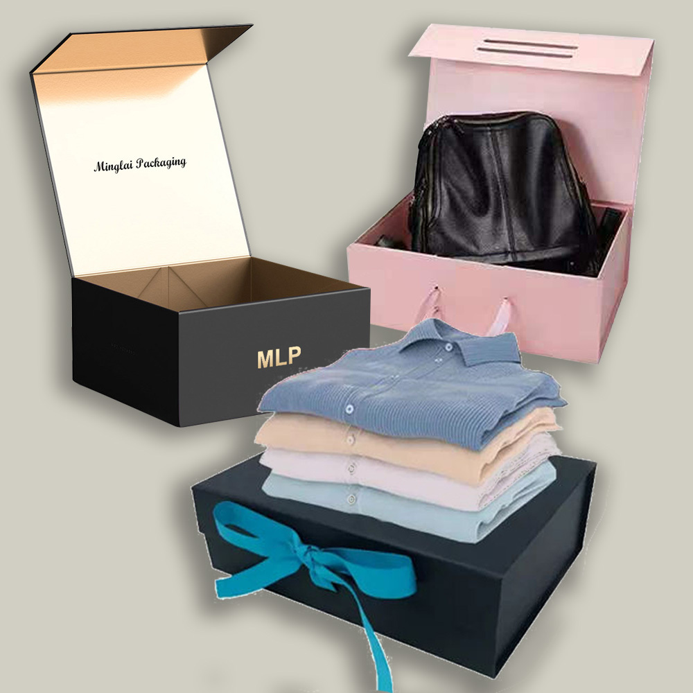 Custom Packaging Boxes Luxury Logo Recycled Cardboard Folding Black Clothing Box Foldable Paper Gift Boxes Magnetic