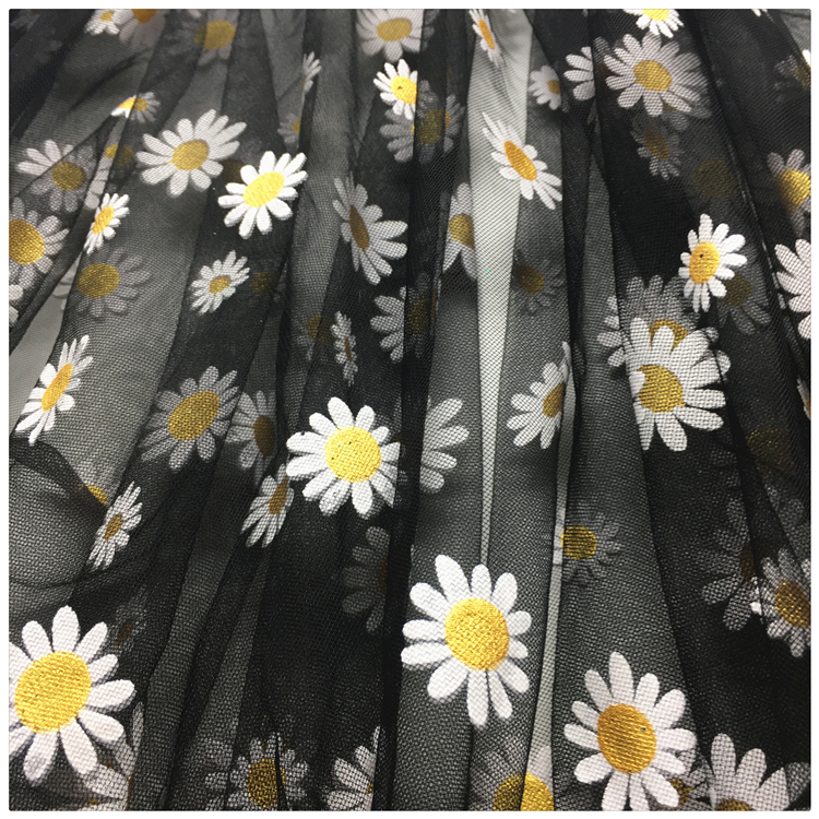 Wholesale polyester spandex printing flower net mesh fabric for women dress