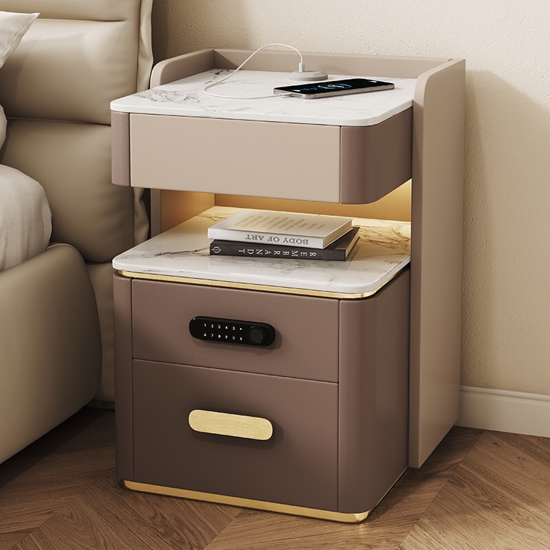 Intelligent solid wooden bedside table with large capacity and storage modern smart bedside table