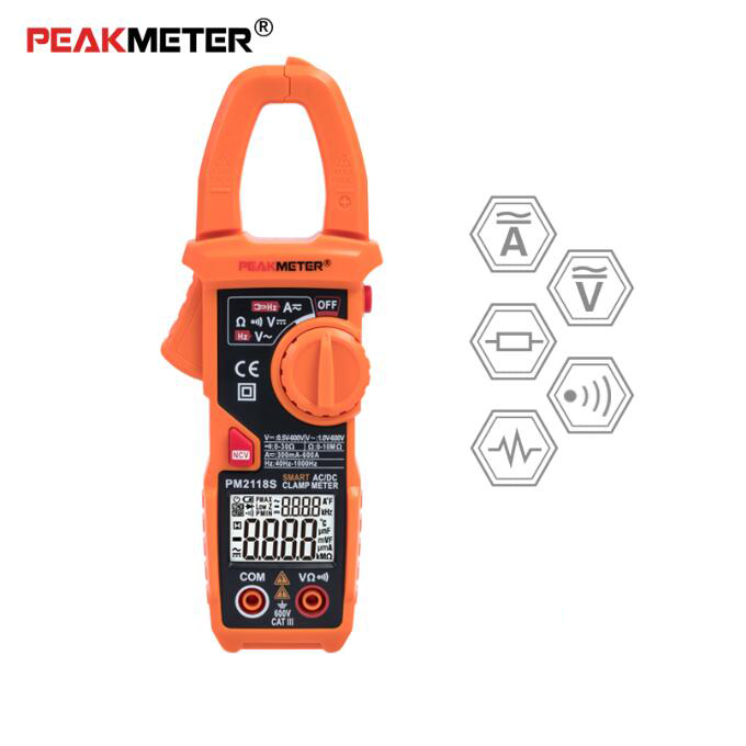 Умный мультиметр-зажим PEAKMETER PM2118S, измеритель цепи, сопротивления и цепи, с бесконтактным индикатором напряжения и подсветкой