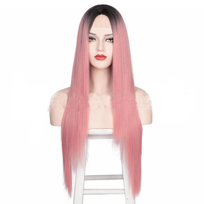 hot popular 28 inches long straight synthetic hair with 2312 black blue pink color