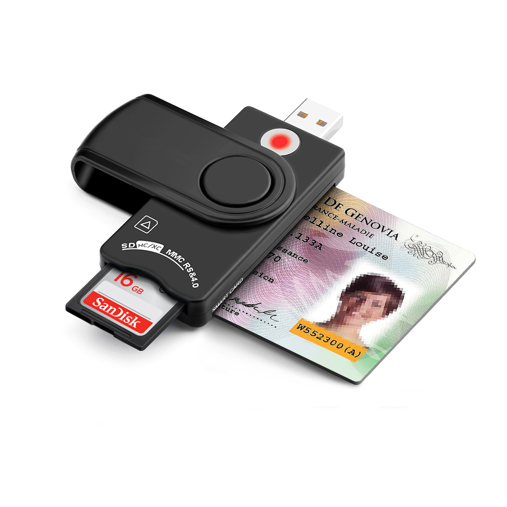 USB Smart Card Reader, CAC Card Reader Compatible for Windows Mac OS and Linux, SD TF ATM IC ID Chip Card Reader