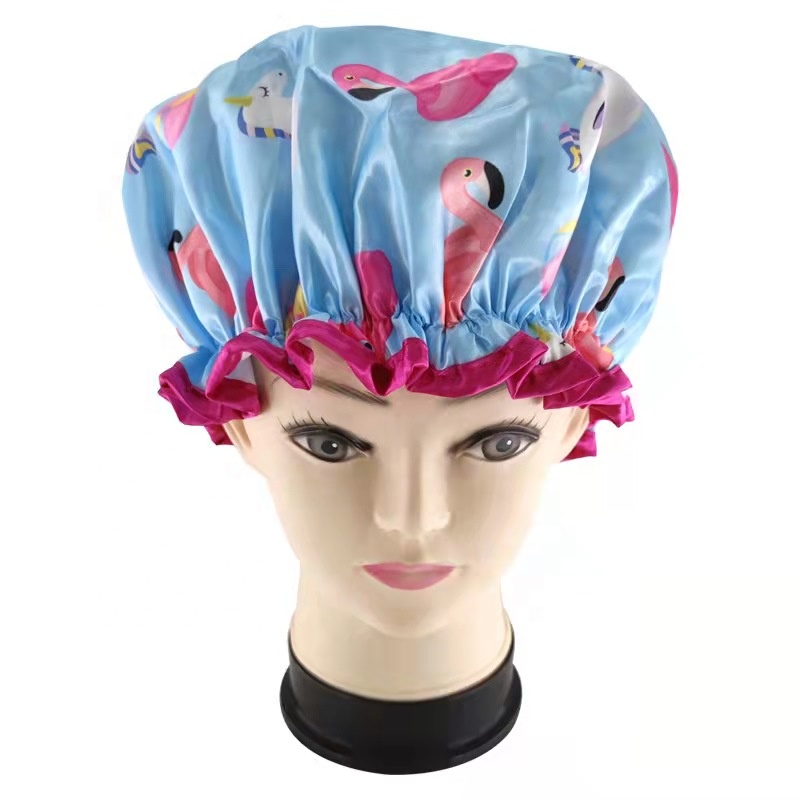 QUIET GIRL high quality printed baby shower caps Satin Reusable Custom Waterproof Shower Cap with Elastic