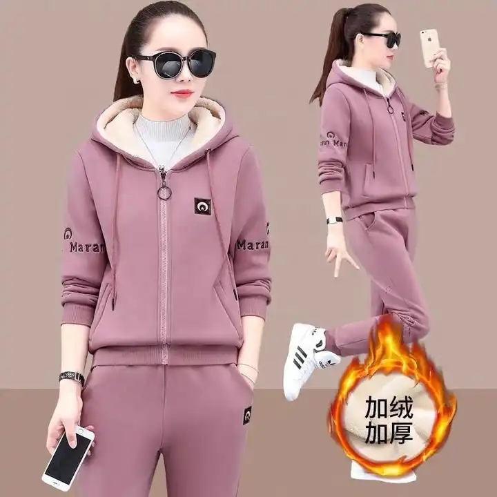 Plush thickened sports suit autumn winter lamb wool fashion warm casual running clothes fall two piece sets for women 2023
