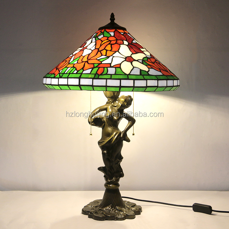 LongHuiJing 12Inch Sunflower Stained Glass Lampshade Tiffany Style Light Semi Flush Mount Ceiling Lamp With Bowl Shade