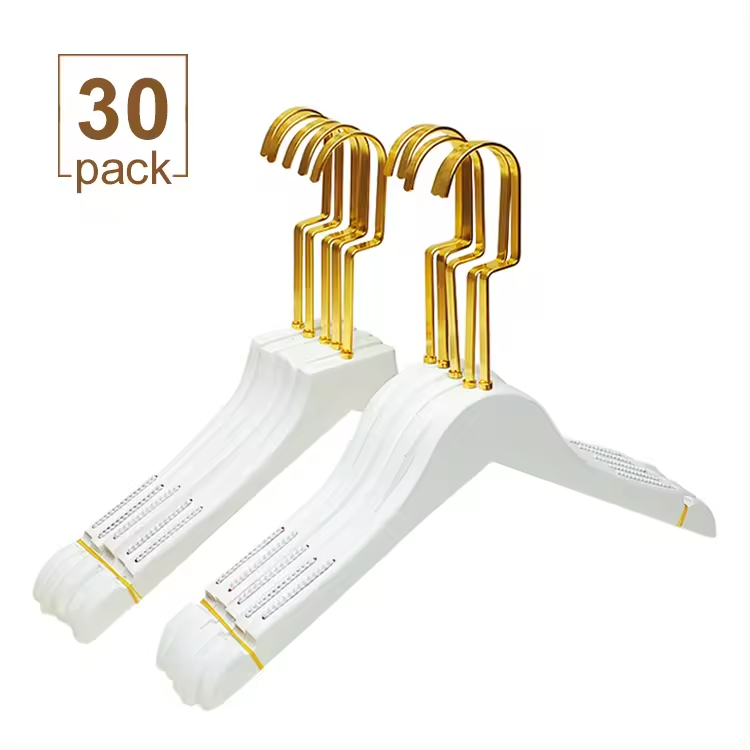 Factory customization Garment white wood clothes hangers racks gold hook for boutique wooden