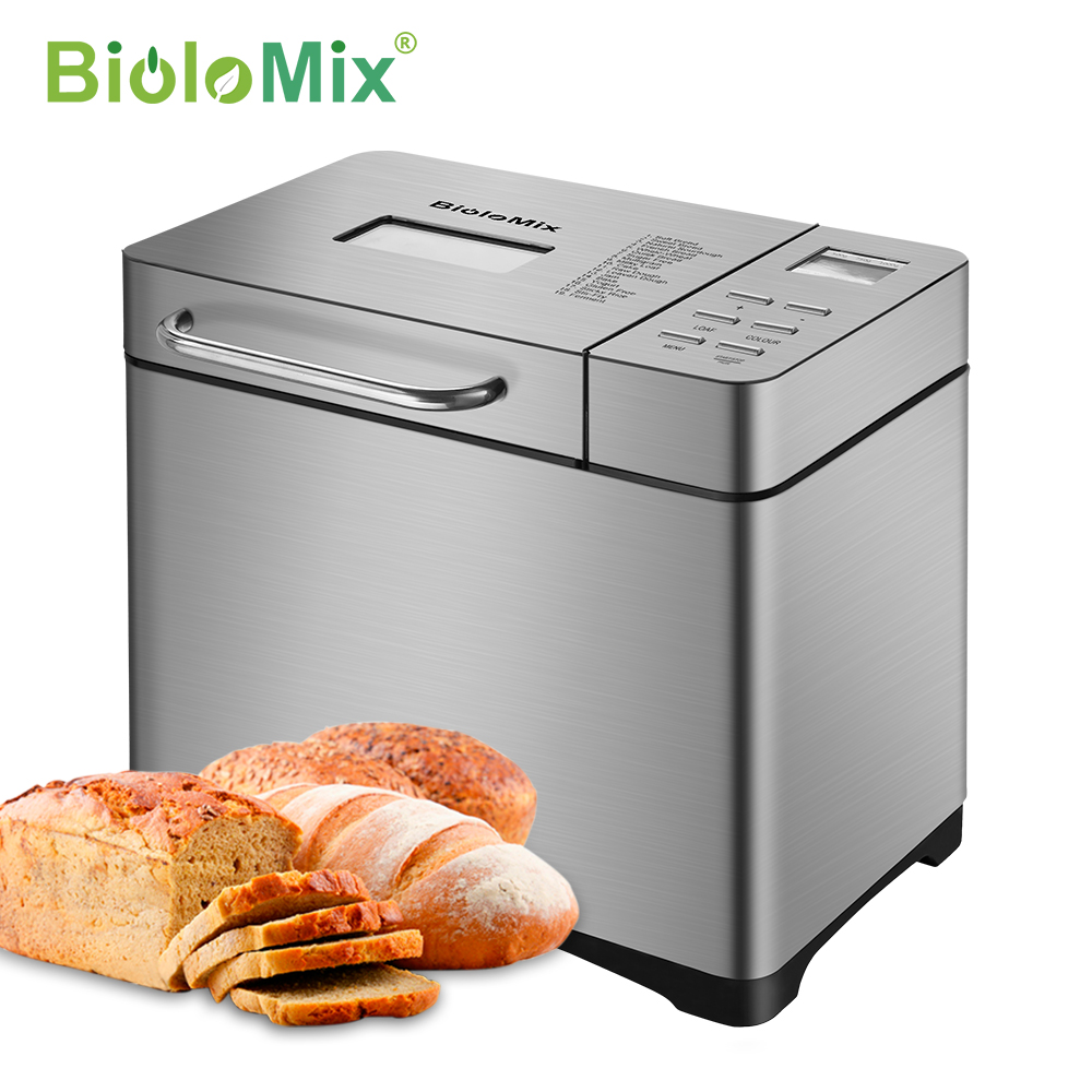 Автоматическая хлебопечка Biolomix из нержавеющей стали, 1 кг, 17 в 1, 650 Вт, программируемая хлебопечка с 3 барабанами, дозатор фруктовых орехов