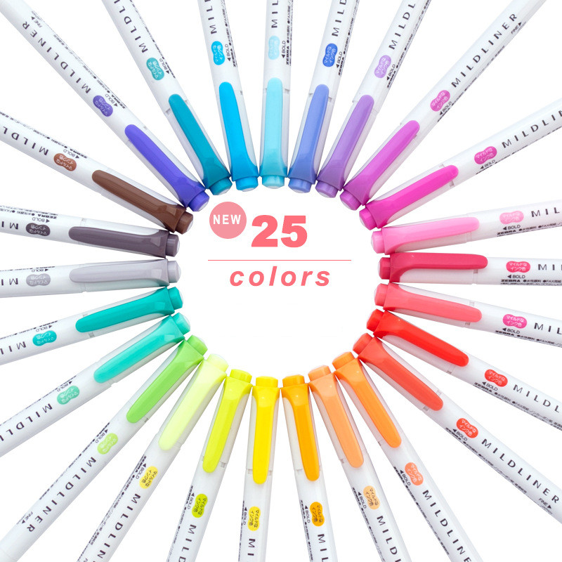 Wholesales Zebra WKT7 5 colours dual tip water based odourless mildliner fluorescent highlighter marker pen set