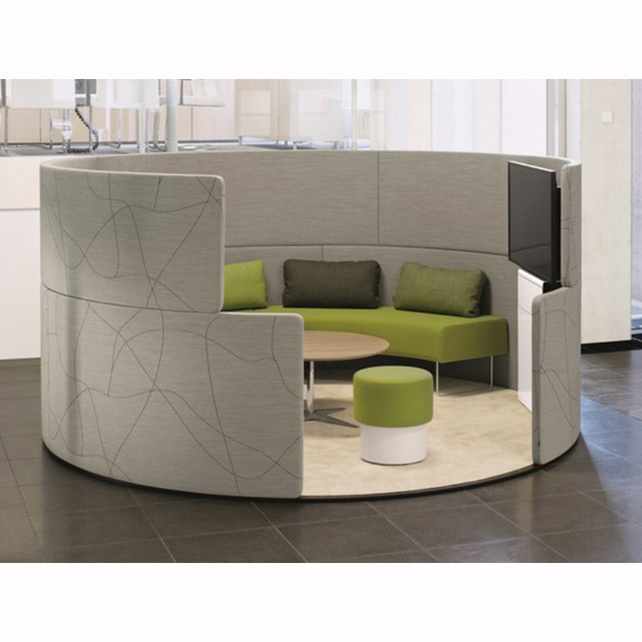 Round shape fabric type office meeting booth office phone pod with desk