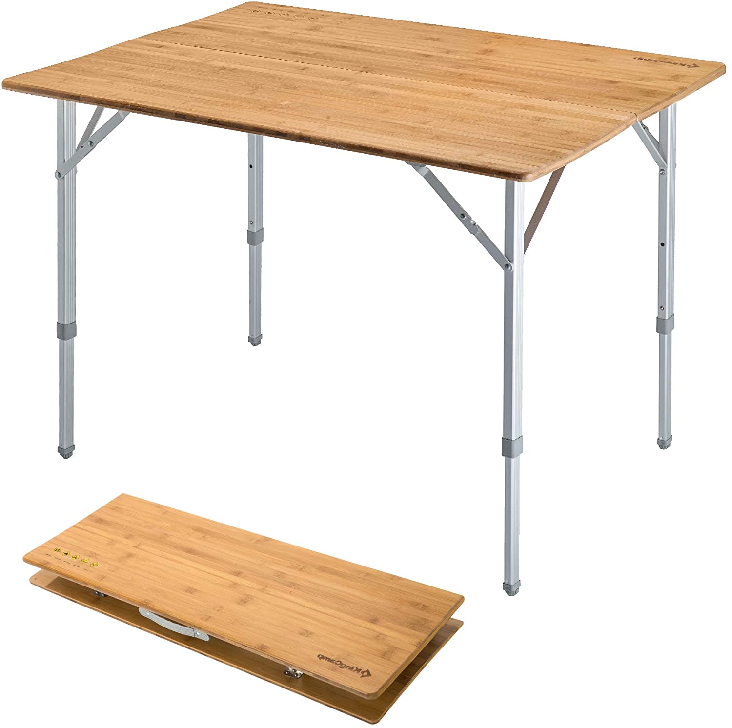 Picnic Camp Bamboo Table Portable Folding Camping Adjustable Bamboo Table for 4 6 People