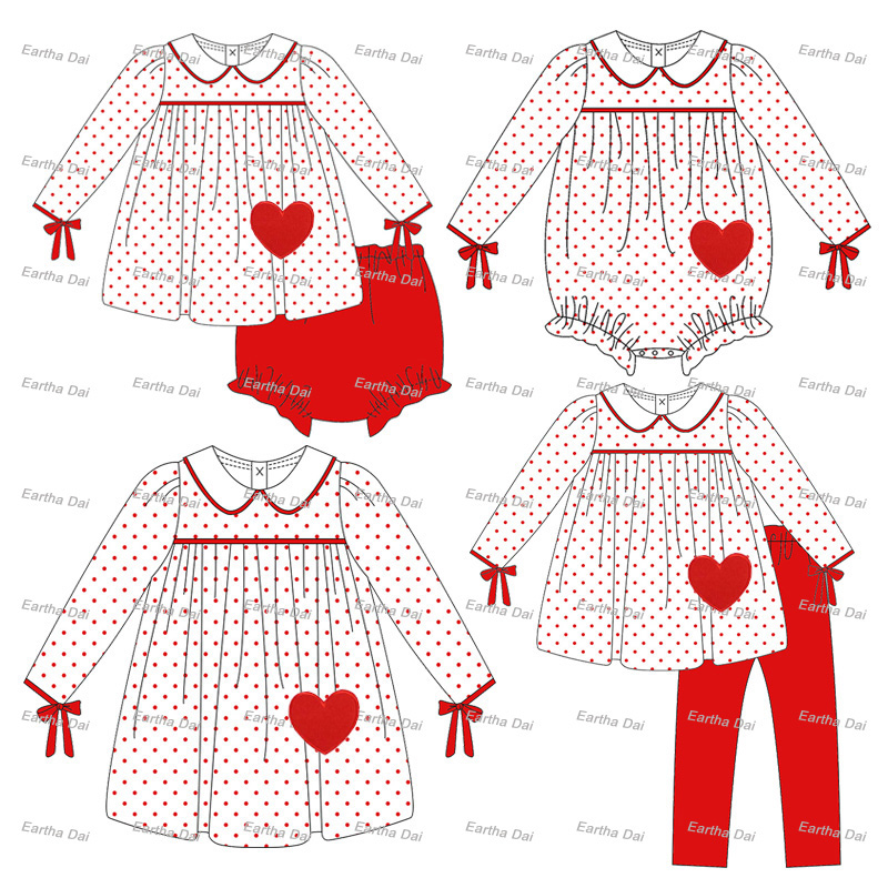 children Girls Clothing Valentine's Day dot printed cotton legging sets clothes for girls bubble romper kids girls dresses