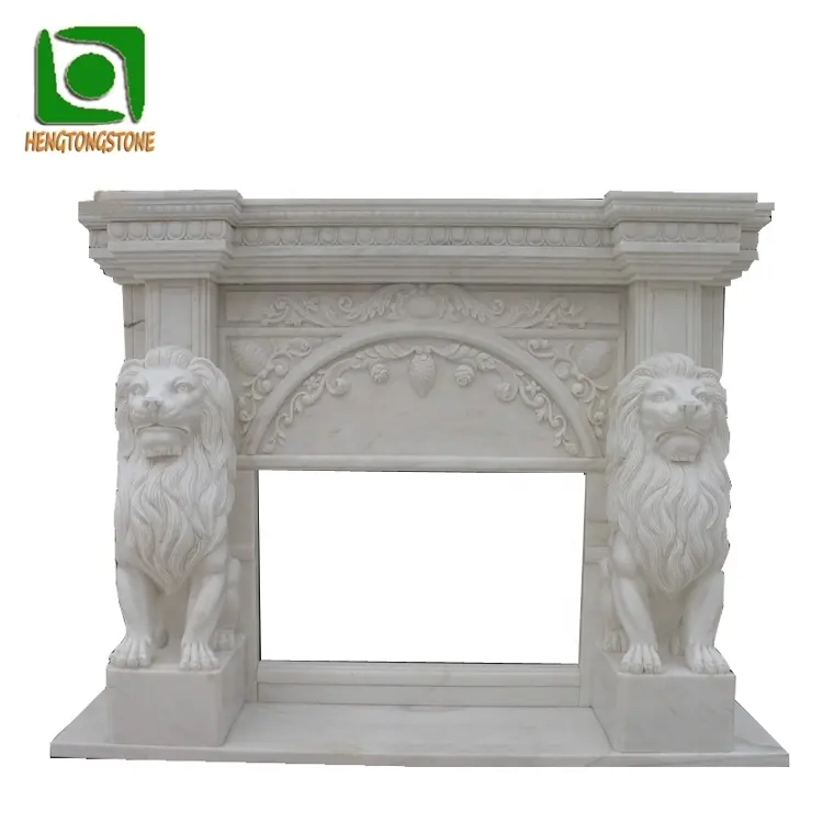 Decorative Marble Fireplace Surround with Lion Statues