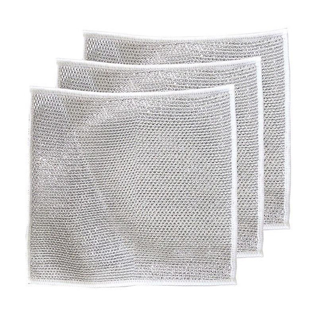 Strong Wear-Resistant Kitchen Non-Scratch Silver Dish Cloth Multipurpose Wire Dishwashing Rags