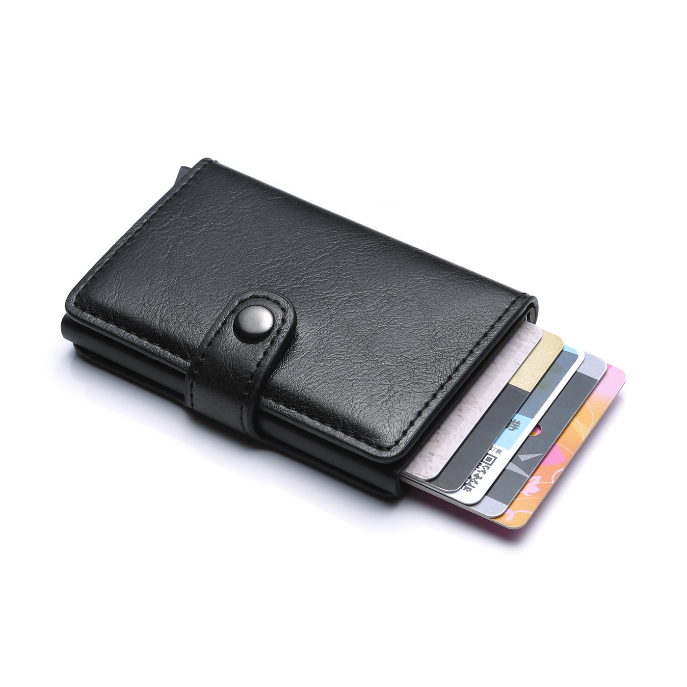RFID держатель для кредитных карт тонкий кошелек из искусственной кожи Алюминиевый Чехол для карт выдвижной кошелек для мужчин
