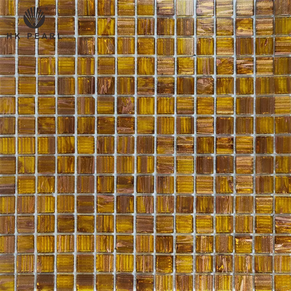 Amber Brown Modern Tile Design Idea Mirror Molten Stained Glass Mosaic Art Craft Brick