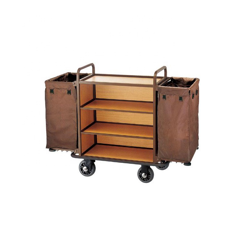 Brown four-layer wooden laminate without cover hotel room service cart linen cart bag