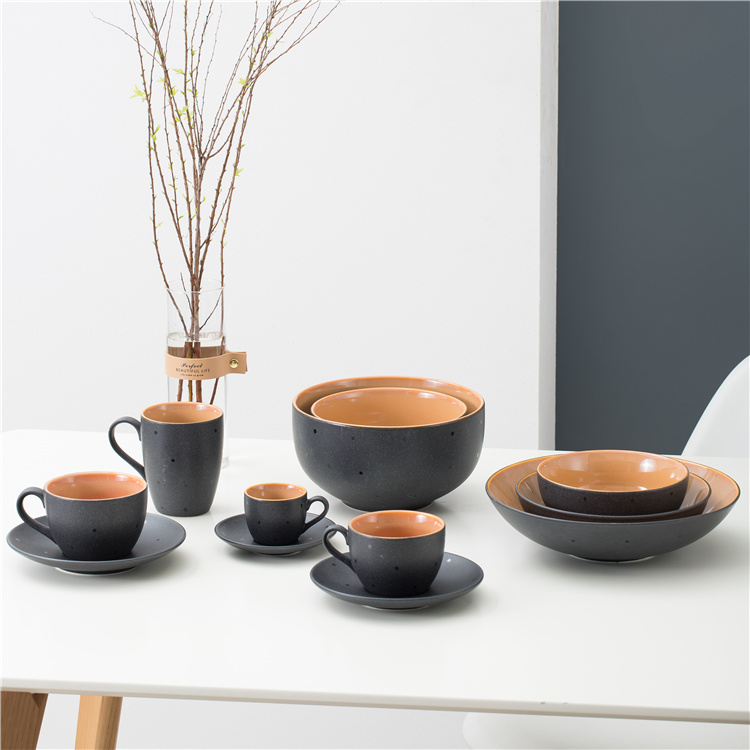 fine quality eco-friendly novelty reactive glaze orange inside tableware luxury reataurant wholesale dinnerware