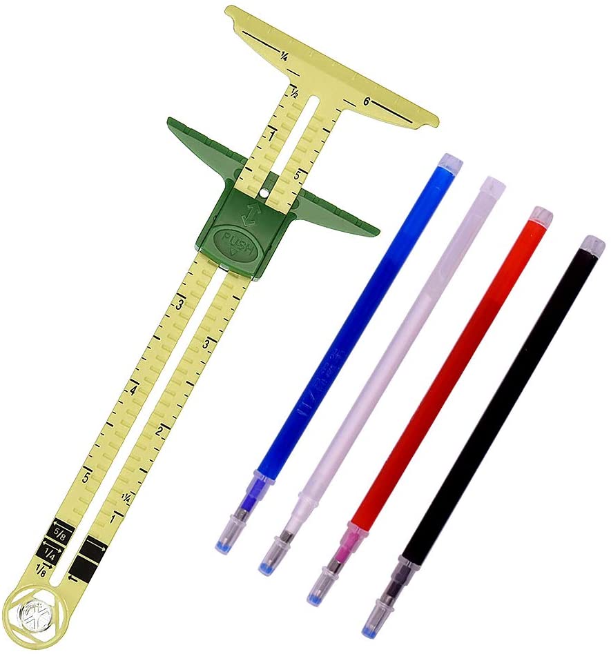 Wholesale high quality plastic sliding Gauge Sewing Measuring Tool with 4 Colors Heat Erase Pens
