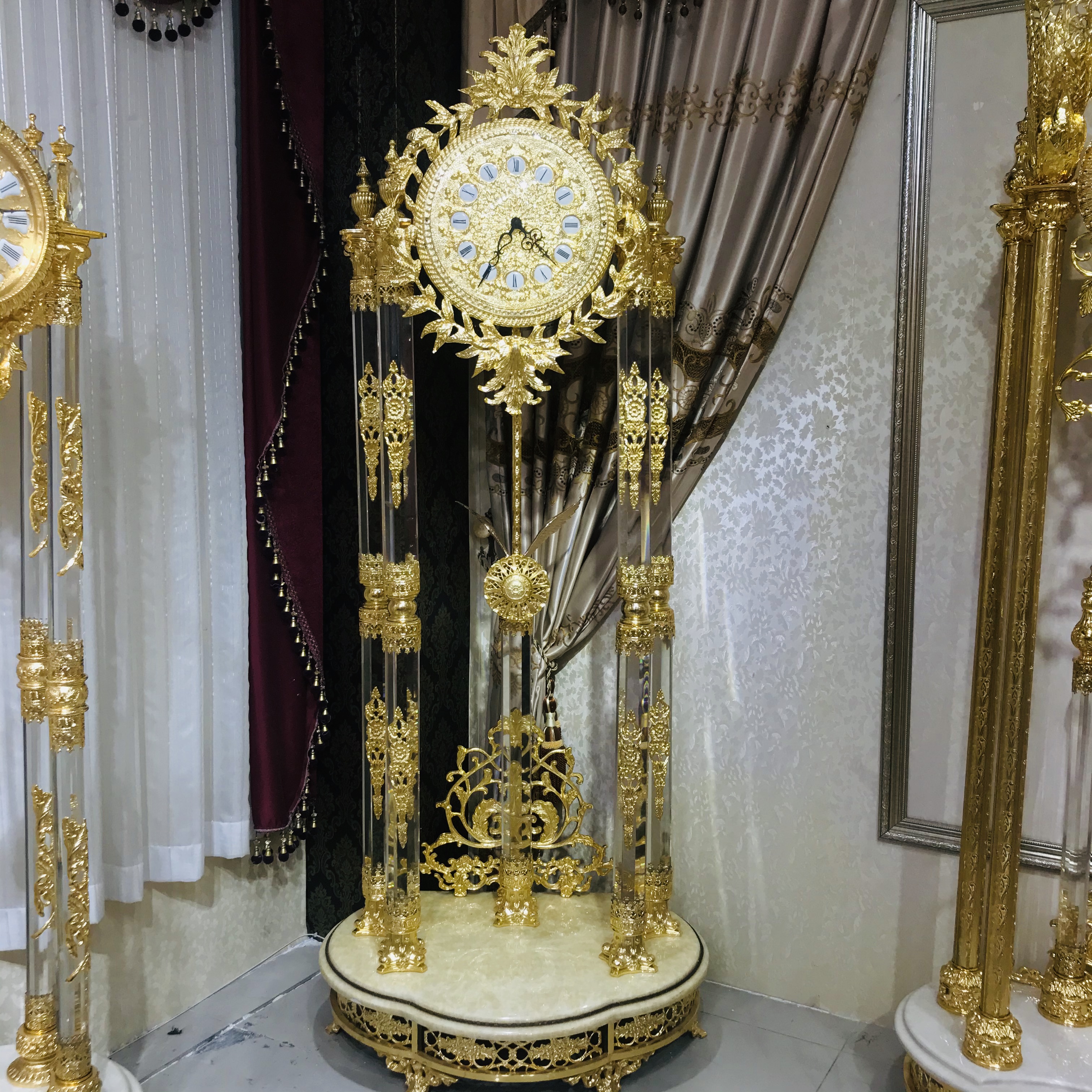 Роскошные золотые медные часы в дворцовом стиле, напольные часы с императорскими кристаллами, часы в античном стиле для Дедушки