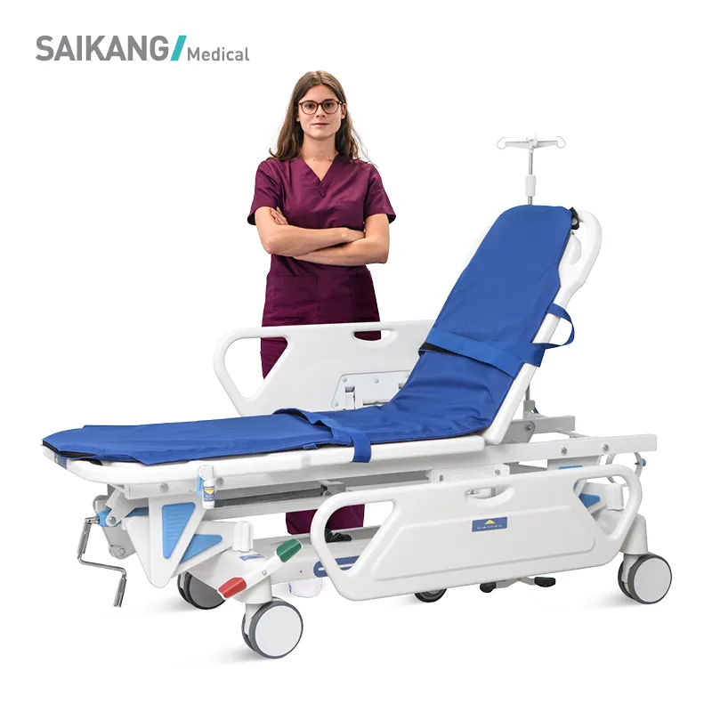 SKB041-1 Single Crank Multifunction Adjustable Medical Stretcher Hospital Emergency Manual Patient Transport Trolley