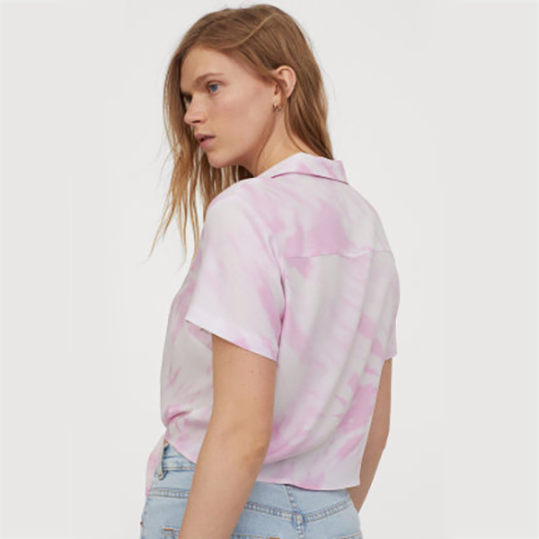 Women's shirt women's 2021 summer new hem tie-knot Cuban collar shirt