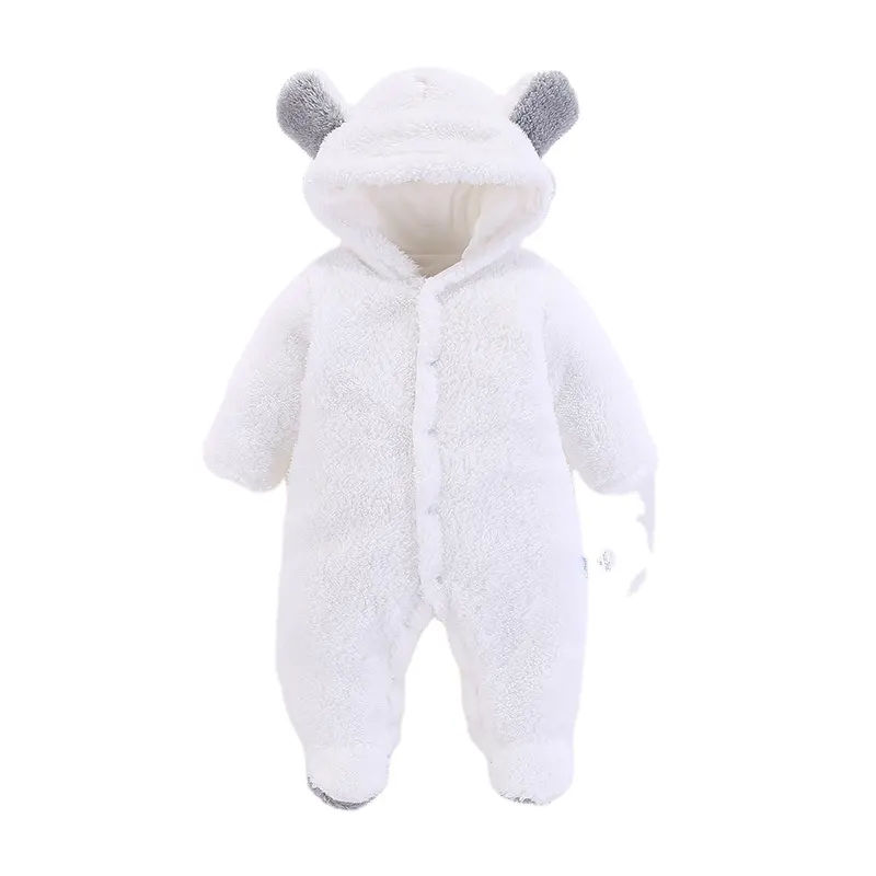 Wholesale animal cute ear winter warm bear hoodie romper white newborn baby girl clothes