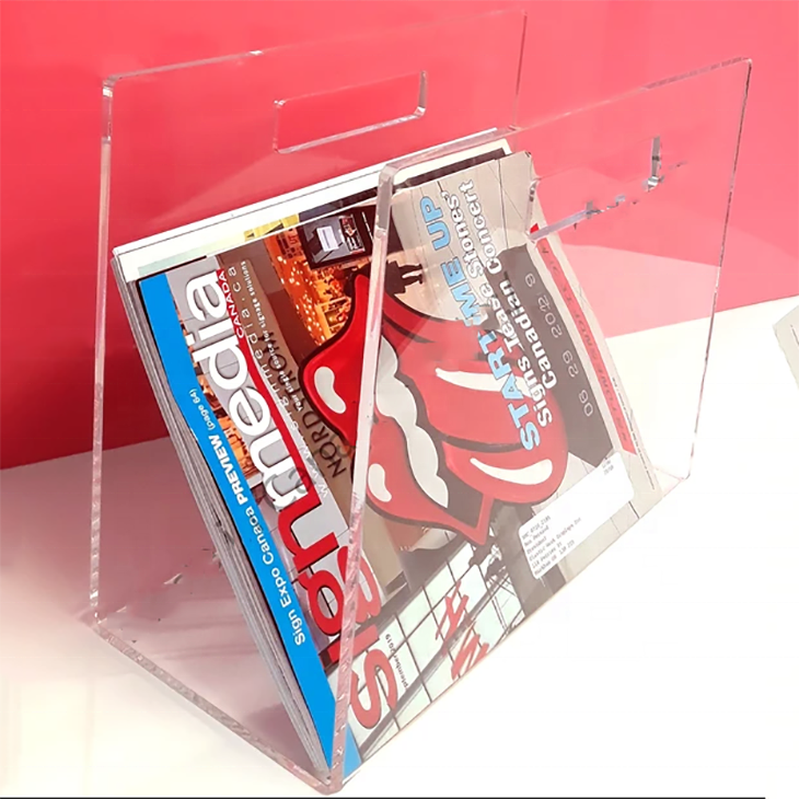 Modern clear plexiglass magazine holder/plastic magazine stand