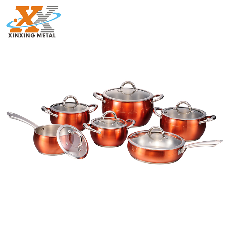 2020 Royal Modern Roll Edge Apple Shape Stainless Steel Cookware Set Cookset