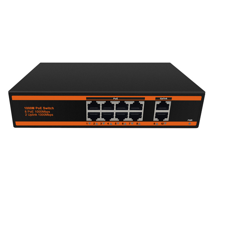 OEM 8-портовый коммутатор питания через Ethernet 10/100/1000 + гигабитный 2 Uplink порт неуправляемый сетевой коммутатор 8-портовый коммутатор питания через Ethernet