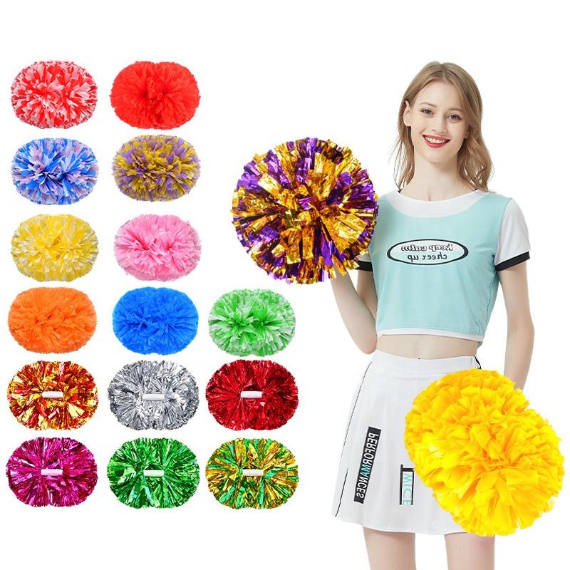 Cheerleading Pom Poms with Baton Handle for Team Spirit Sports Dance Cheering Kids Adults
