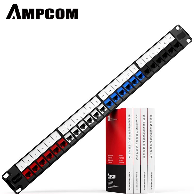 Черная коммутационная панель AMPCOM, 24 порта, Cat5e/6 портов, разъем Keystone Jack, UTP/STP RJ45, Ethernet-кабель, панель управления для передачи данных