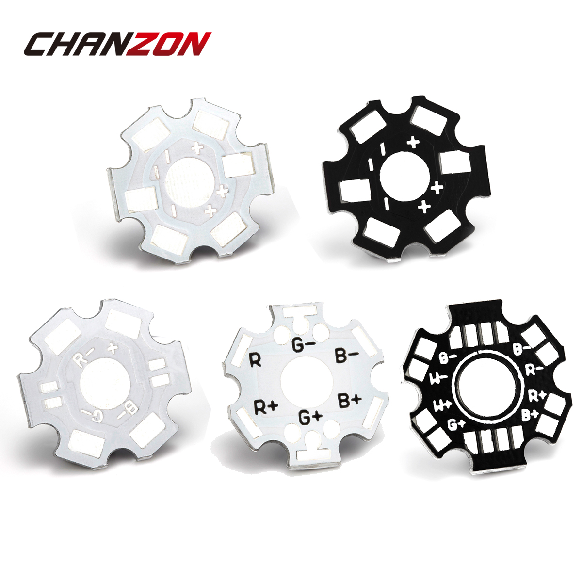 Chanzon 1W 3W 5W LED Heat Sink 2 4 6 8 pins Aluminum Base Plate Panel PCB Circuit Board Black White DIY for LED 1 3 5W RGB