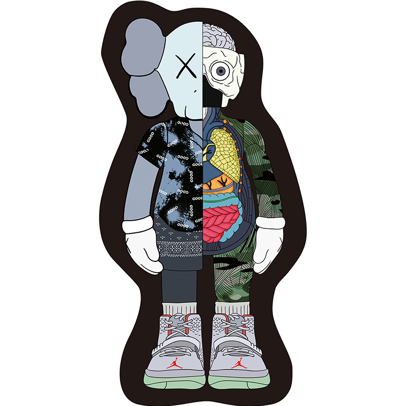 Моющийся нескользящий ковер kaws машинного плетения, модный мультяшный ковер