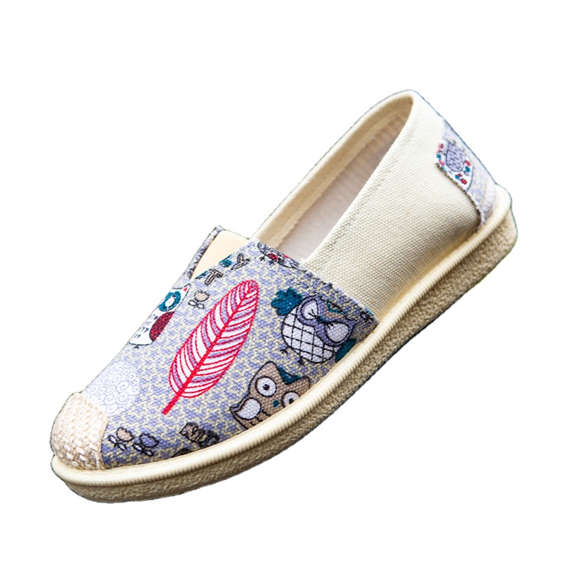 Wholesale New style fashionable Casual closed toe flat slip on soft jute sole canvas casual espadrilles shoes for women