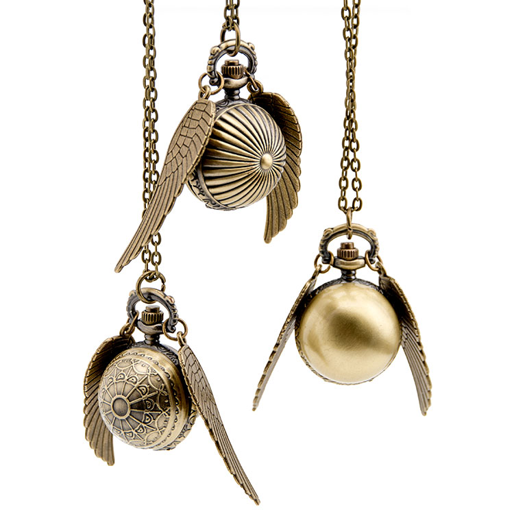 Harry Gold Snitch Pocket Watch Wings Ball Pendent Vintage Quartz Watch Necklace Antique Bronze