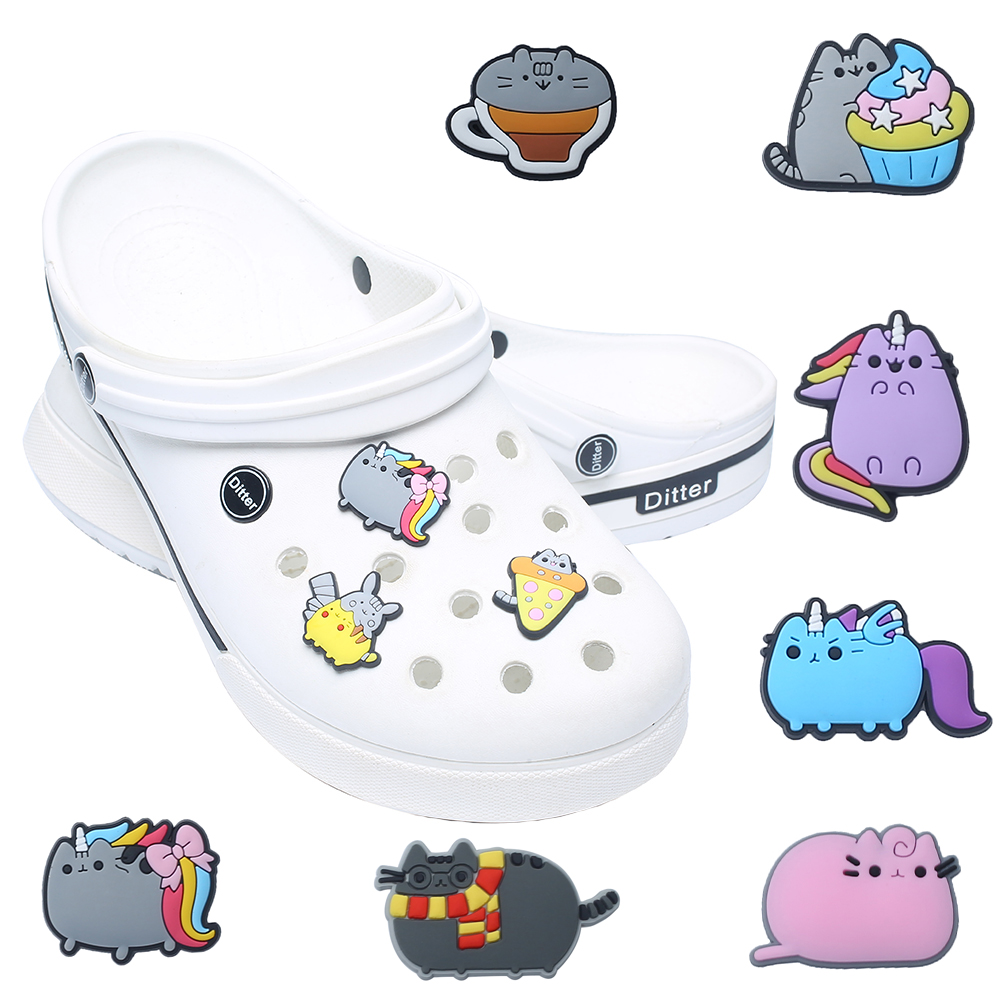 Оптовая продажа, Pusheen, кошка, крокса, шармы, дизайнерские, вдохновленные Кроксы, шармы, резиновые украшения для обуви, аксессуары, Кроксы, обувь, Шарм на заказ