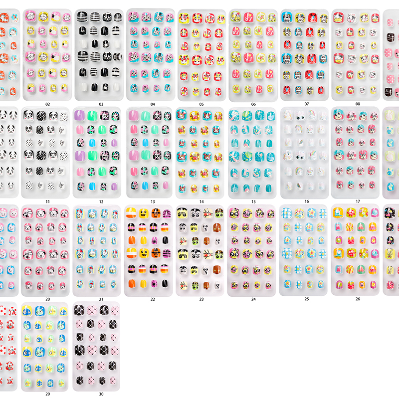 24pcs/box Cute Cartoon Press On Full Cover Artificial Children Nails Lovely Gift Little Girls Kids False Nail