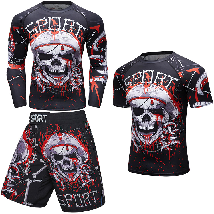 Мужская футболка rashguard с длинным рукавом и шорты grappling, индивидуальный принт, костюм для боевых искусств